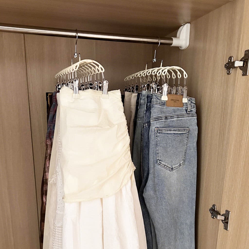 [Armazenamento de guarda-roupa] Cabide Multi-clipe Cabide de roupas domésticas Calças Saia Não deixa marcas Linha dupla
