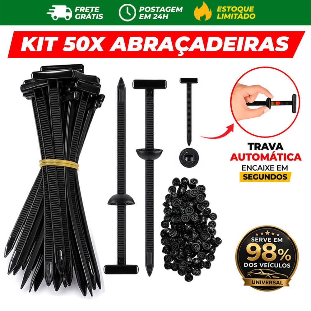 Kit 50 Presilhas Automotivas Tipo T Nylon Fixação Painel Manutenção Universal Envio Imediato