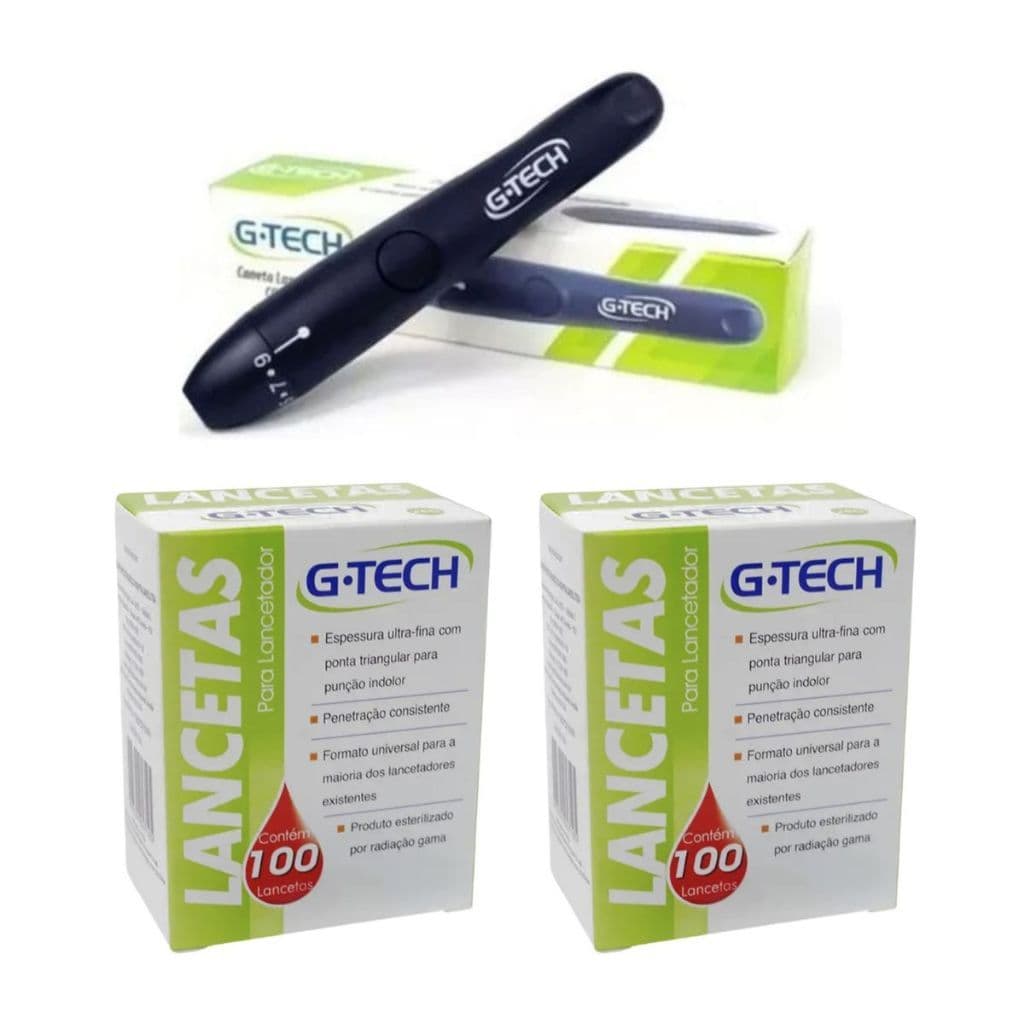 Kit Caneta Lancetadora  + 100 lancetas ou 200 lancetas 30g Diabetes Glicemia Glicose - Gtech