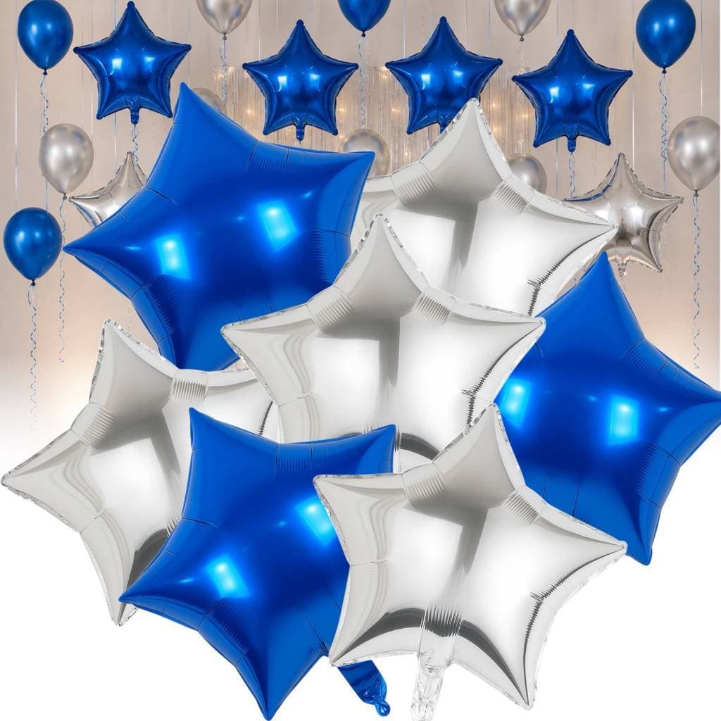 Kit 6/12/24 Balões Estrela Metalizado 45cm Prata E Azul - Dia Dos Pais