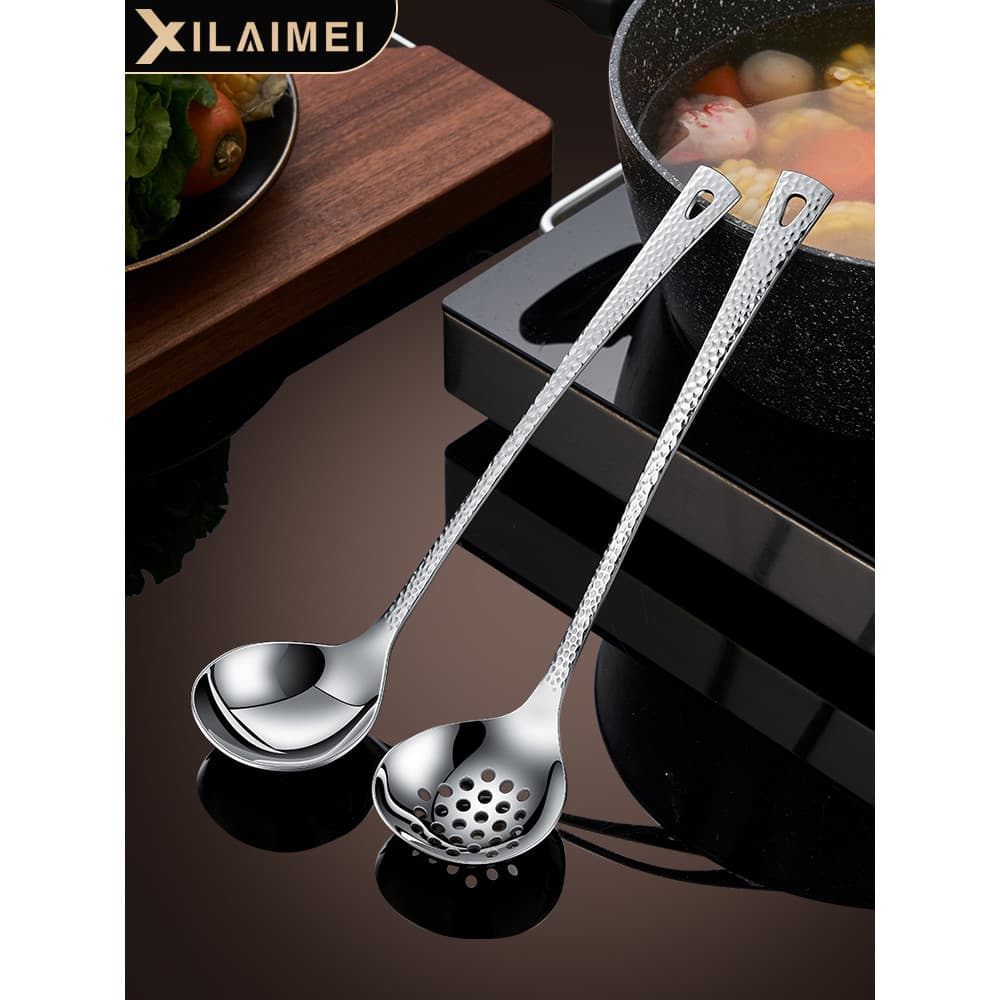 Colher de sopa de aço inoxidável 316 de qualidade alimentar, coador, colher de sopa doméstica, alça longa espessada, col