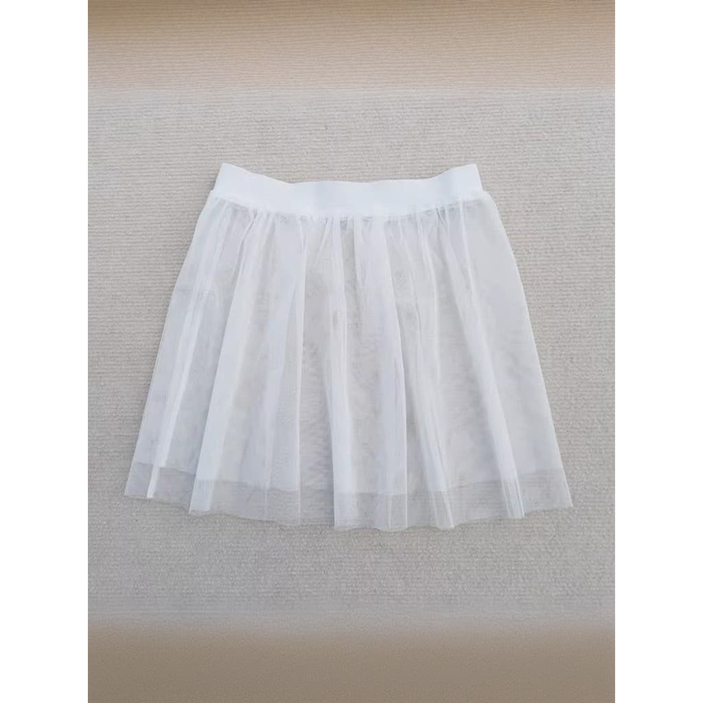 Saia de gaze dupla saia longa comprimento médio A linha solta All-Match transparente anágua dupla camada gaze capa saia