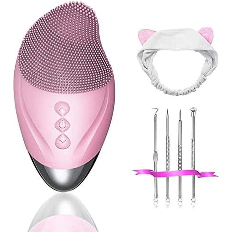 Escova De Limpeza Facial Sônica Aquecida , De Silicone De 5 Velocidades Recarregável , Dispositivo Elétrico À Prova D'ág