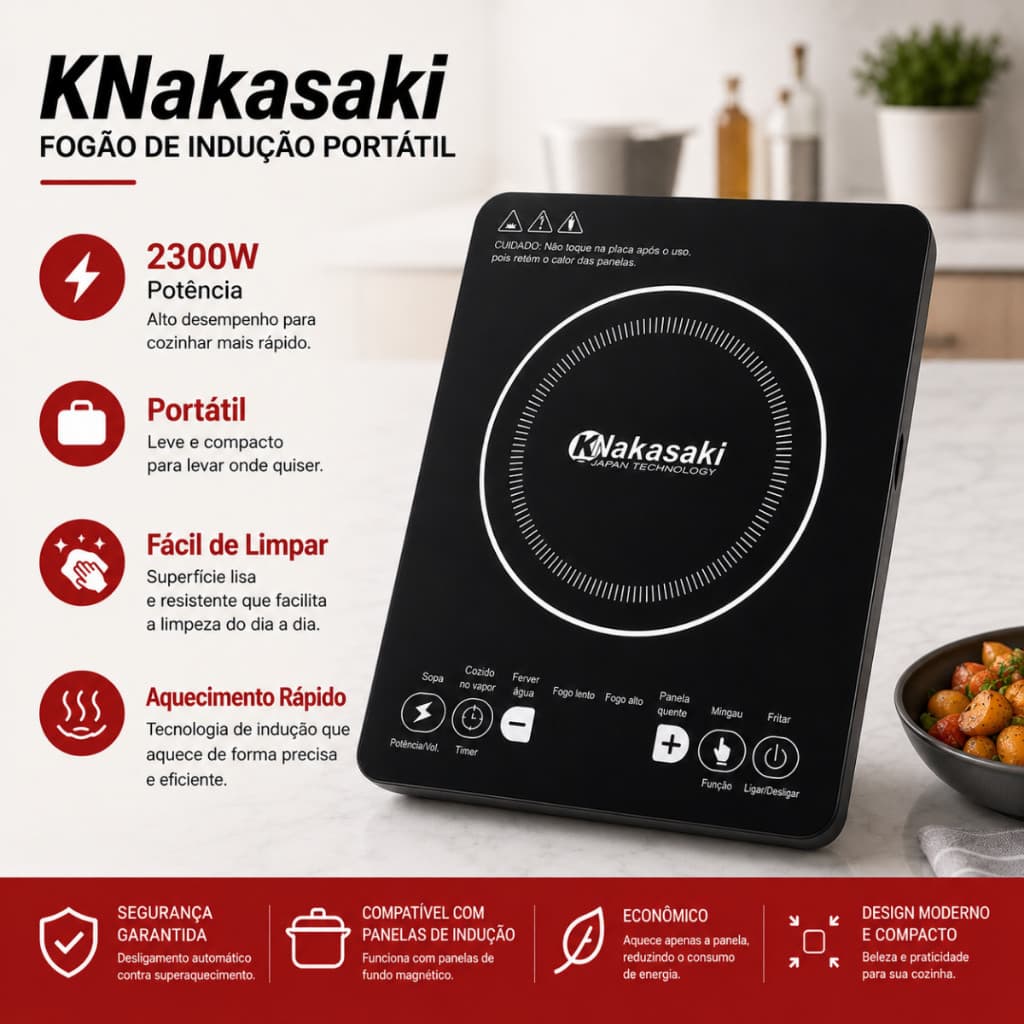 Cooktop de Indução Portátil 2300W Touch Vidro Temperado Timer Segurança Compacto - Alta Qualidade e Durabilidade