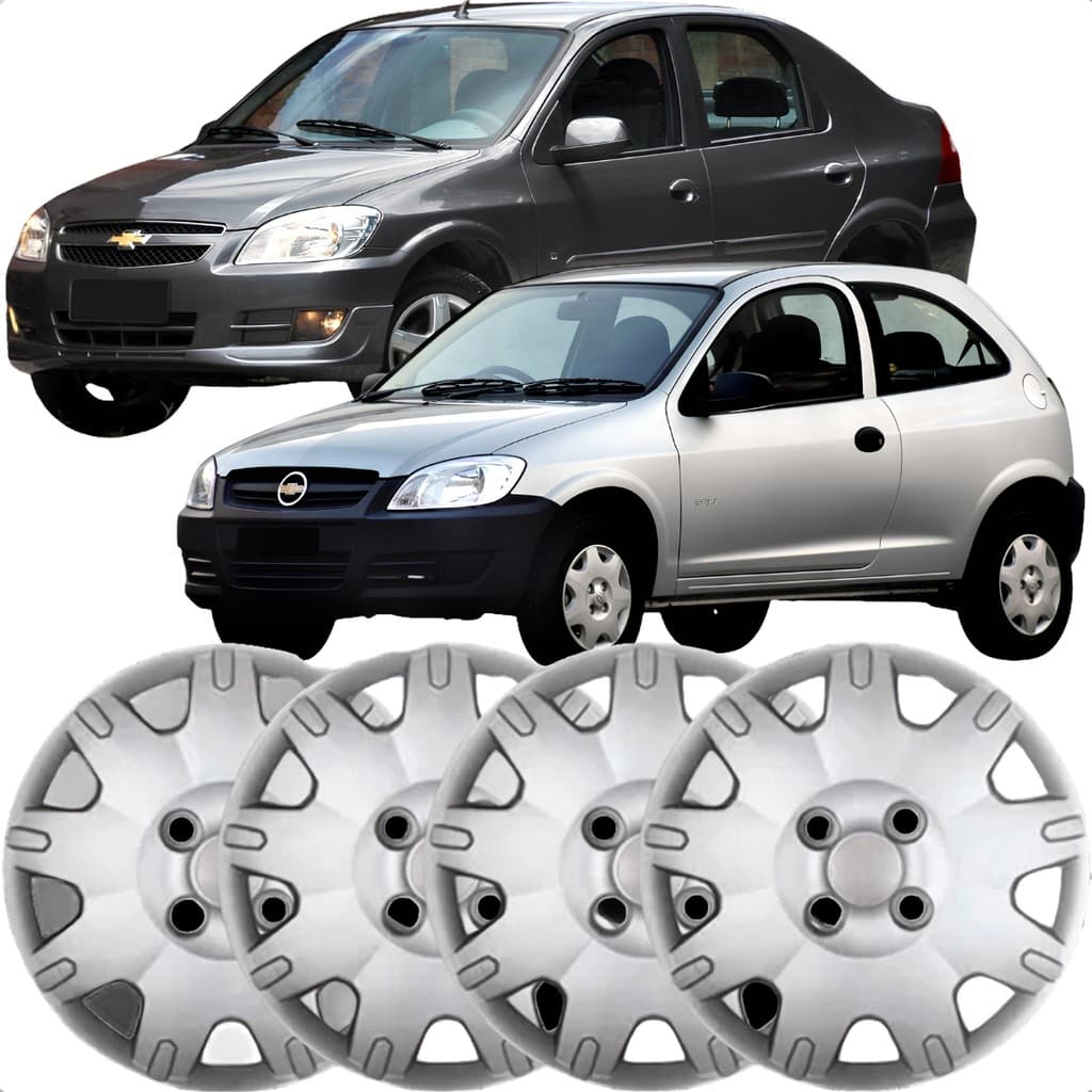 Kit 4 Calotas Aro 14 Celta Prisma 2008 a 2013 Encaixe Parafuso