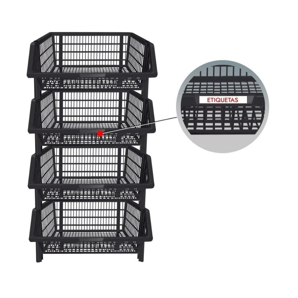 Kit 10 Cestos Empilhável Expositor Organizador Gondola Plástico Preto Produto Novo