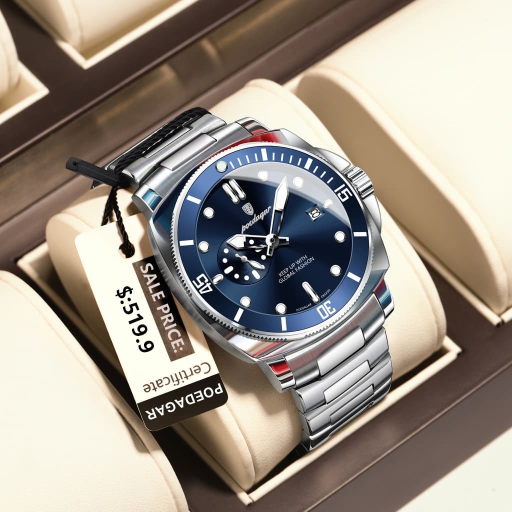 POEDAGAR Luxo Moda Masculina Relógio De Pulso Aço Inoxidável Quartzo Relógios Masculinos À Prova Dwaterproof Água Data L