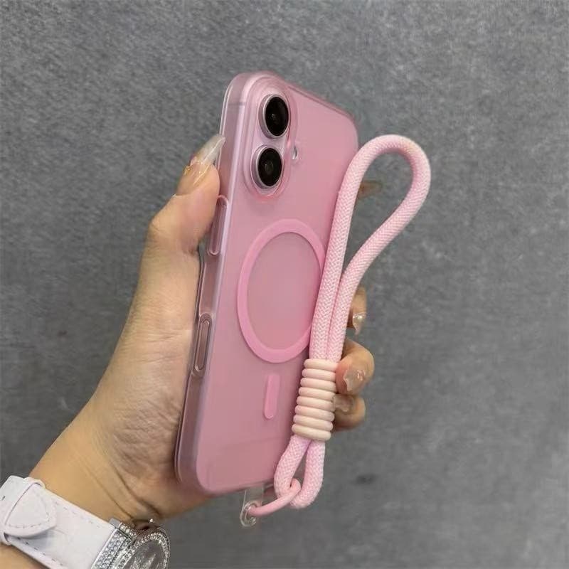 Conjunto de duas peças (1 capa de telefone + 1 cordão de mão) Capa magnética de carregamento sem fio compatível com iPho