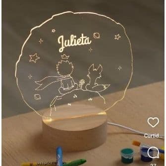 Abajur infantil personalizado com nome led rgb planeta lua acrilico e madeira