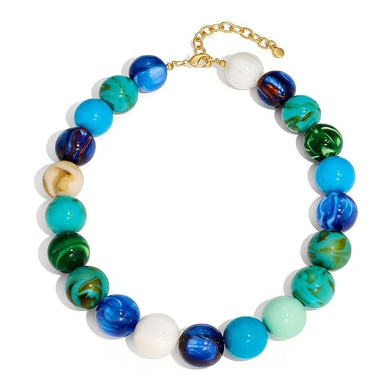 Novo 20mm Resina Colorida Contas Redondas Misturadas Colar Feminino Casual Festa Pescoço Corrente Versátil