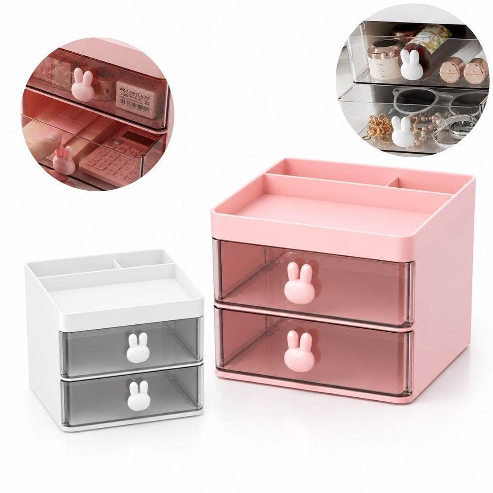 ORGANIZADOR MESA GAVETEIRO 2 GAVETAS CAIXA PORTA MAQUIAGEM COSMETICOS PAPELARIA EMPILHAVEL GRANDE MULTIUSO