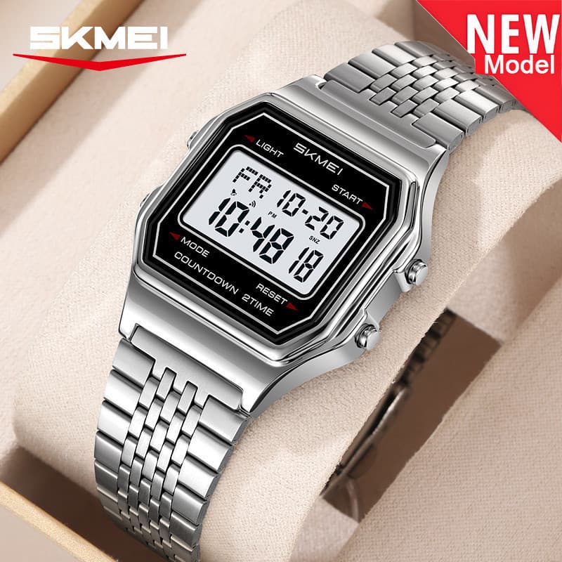 Relógio Digital Masculino SKMEI 2465 em Aço Inoxidável, à Prova d'Água, Luxuoso, com Função E CIQT WF5F