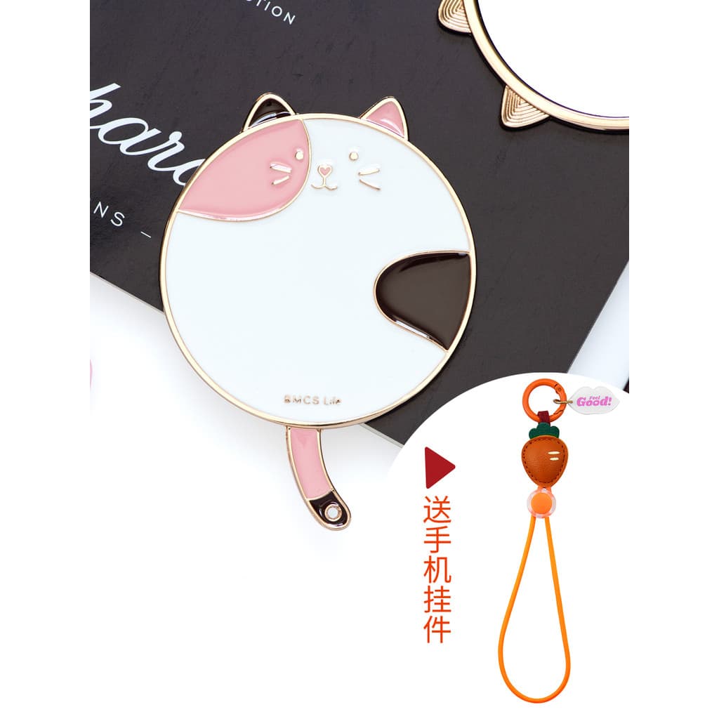 OLHE Espelho de maquiagem portátil feminino criativo desenho animado gato fofo pequeno espelho ins Metal redondo Mini es