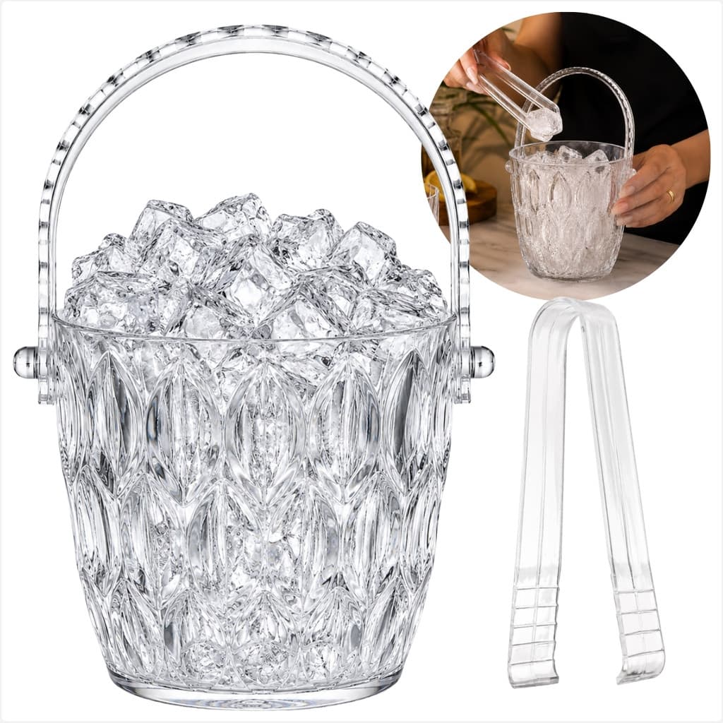 Balde de Gelo Premium Em Acrílico 1 Litro Com Design Sofisticado Para Mesa e Bar