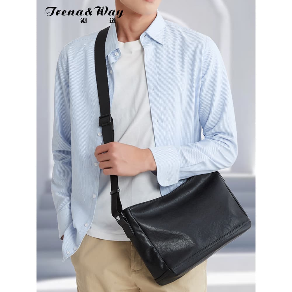 Bolsa mensageiro de couro masculina, bolsa de viagem de grande capacidade, leve, Casual, de viagem, bolsa de ombro elega