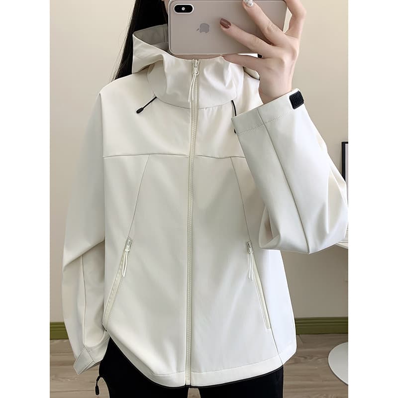 Roupas de casca macia ao ar livre femininas primavera outono lazer esportes à prova dwaterproof água com capuz engrossad