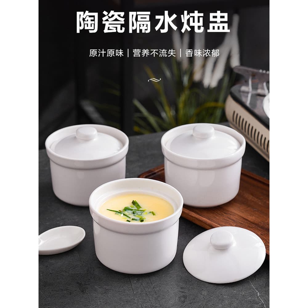 Copo de guisado simples de cerâmica com tampa com colher, copo de guisado à prova de água, café da manhã doméstico, copo