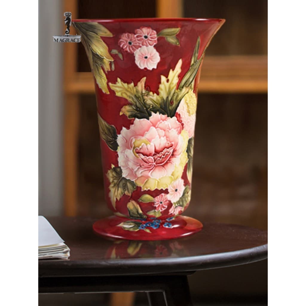 Ma Ruishi americano chinês cor Tianxiang pintado peônia vaso de cerâmica ornamentos jujuba vermelho Retro arte criativa