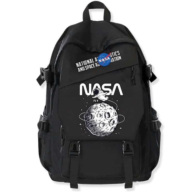 NASA espaço lua astronauta mochila na moda simples preto branco estilo moda adulto mochila estudante legal