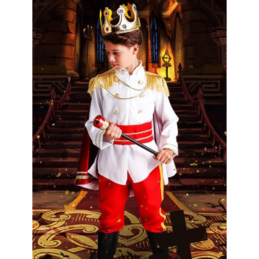 Novo príncipe das crianças traje de cavalo branco Halloween Disney príncipe rei cos traje Drama traje