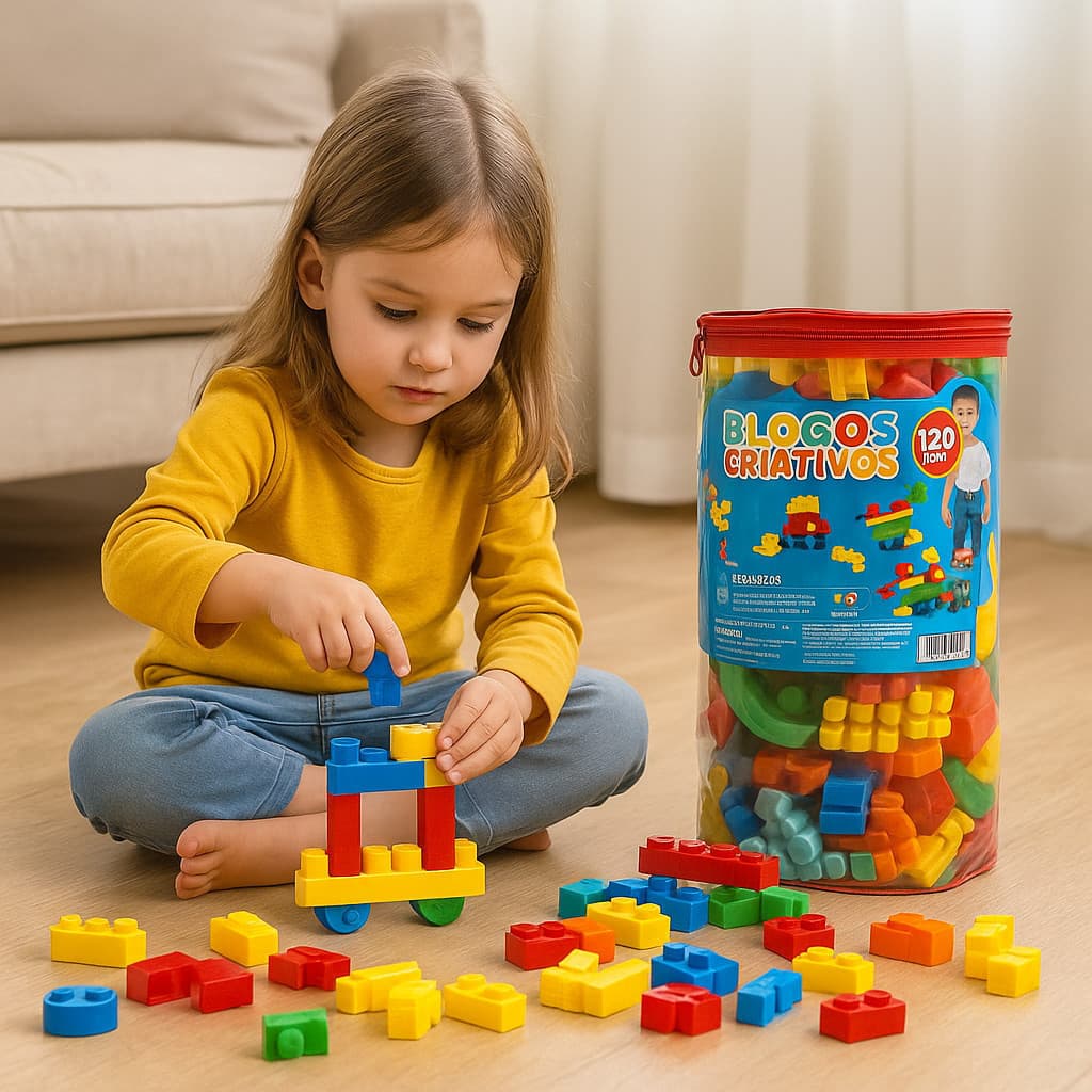 Blocos de Montar 120 Peças Brinquedo Educativo Infantil Criativo Tipo Lego para Crianças