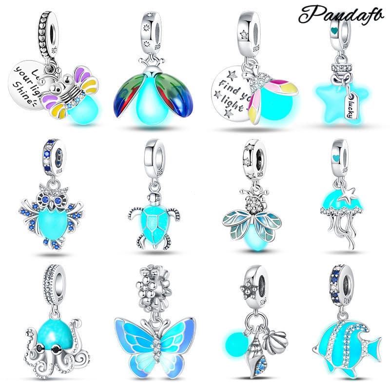 Pingente original de prata 925, Série Firefly Glow, compatível com pulseiras, joias DIY FOL5 YN71