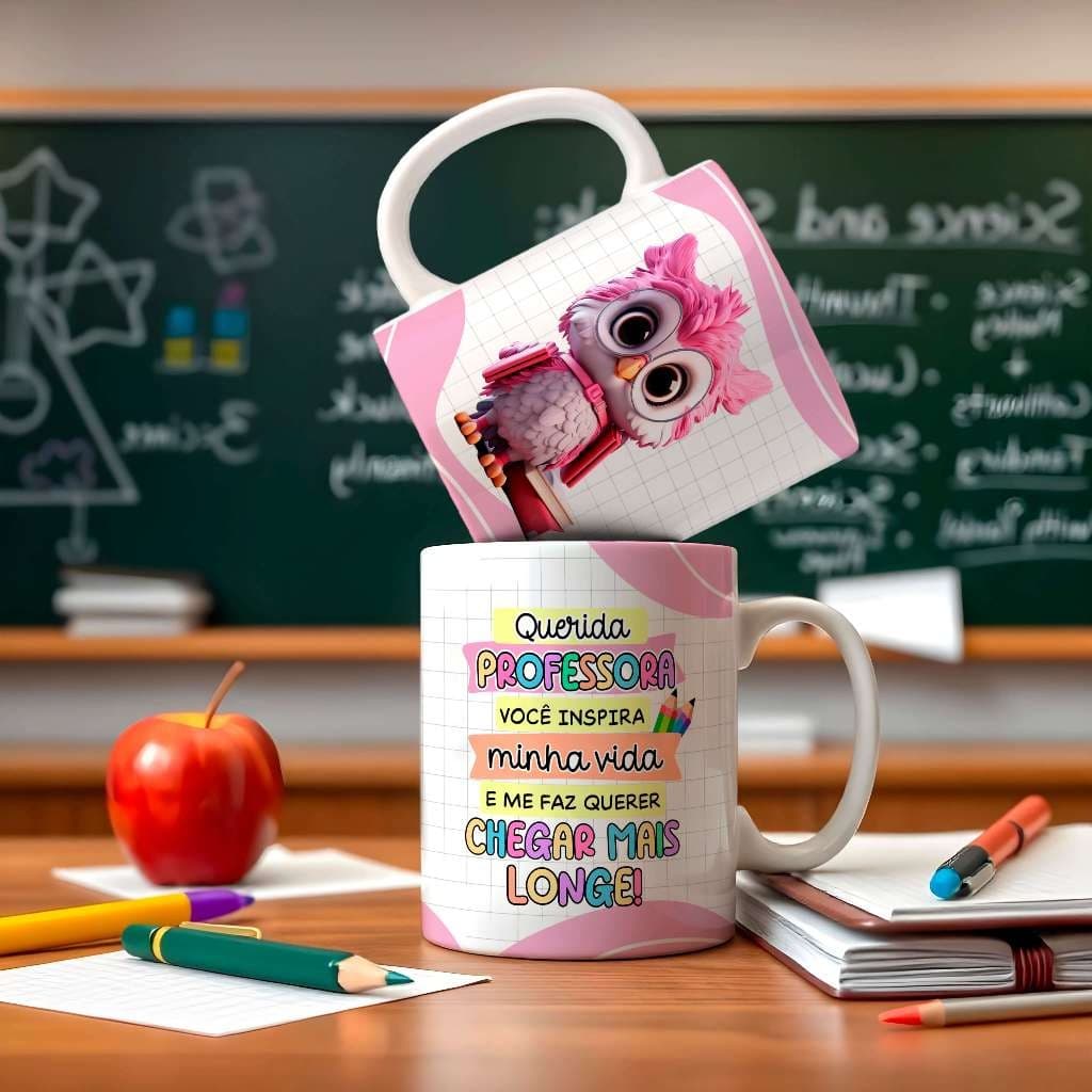 Caneca de Porcelana Professor Professora Coruja Dia dos Professores