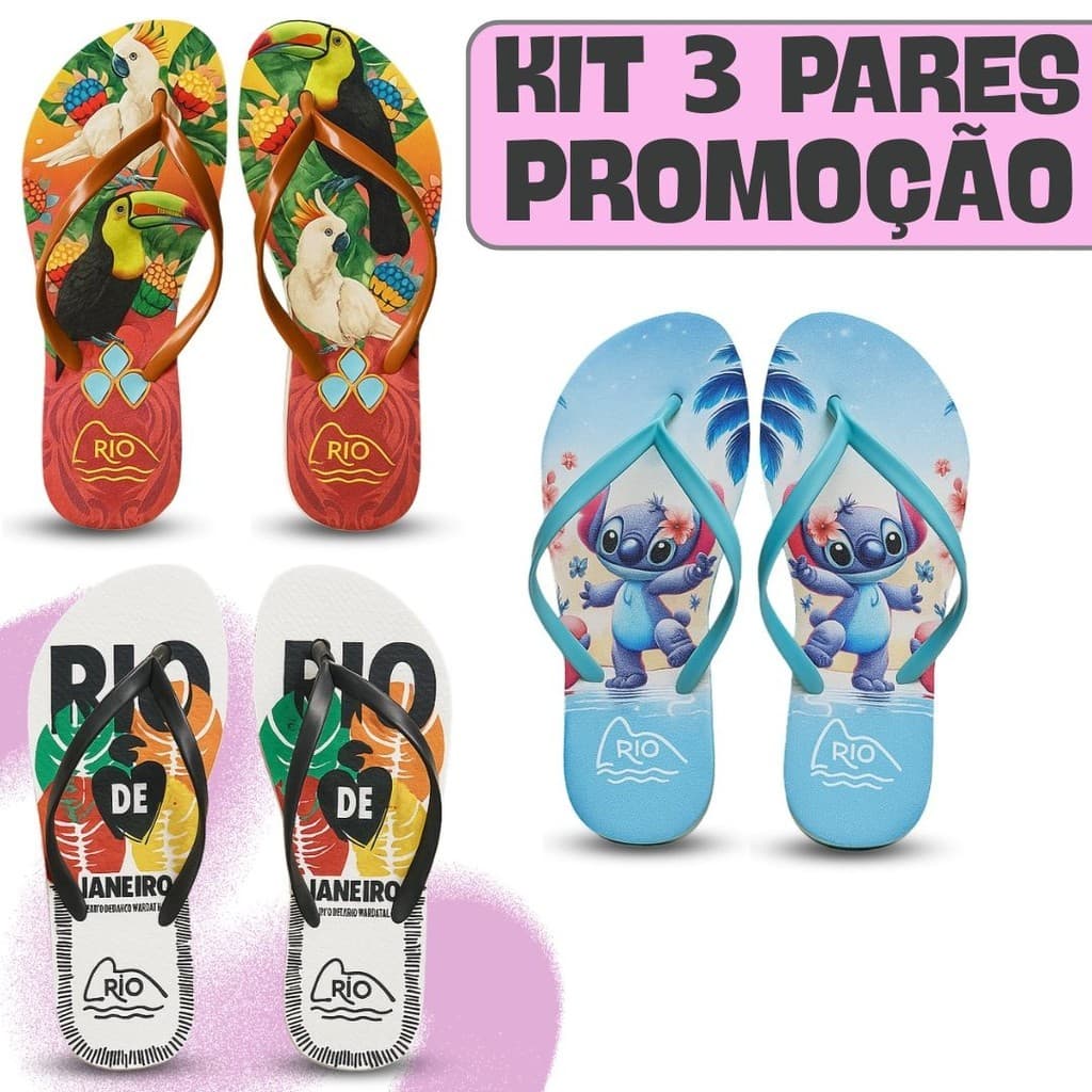 Kit 3 Pares Chinelo Feminino Casual e Moderno - Perfeito Para Qualquer Ocasião