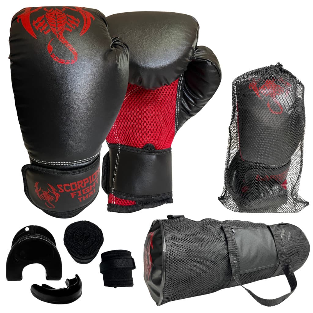 Kit Luva De Boxe + Bandagem + Bucal + Bolsa Muay Thai Kickboxing