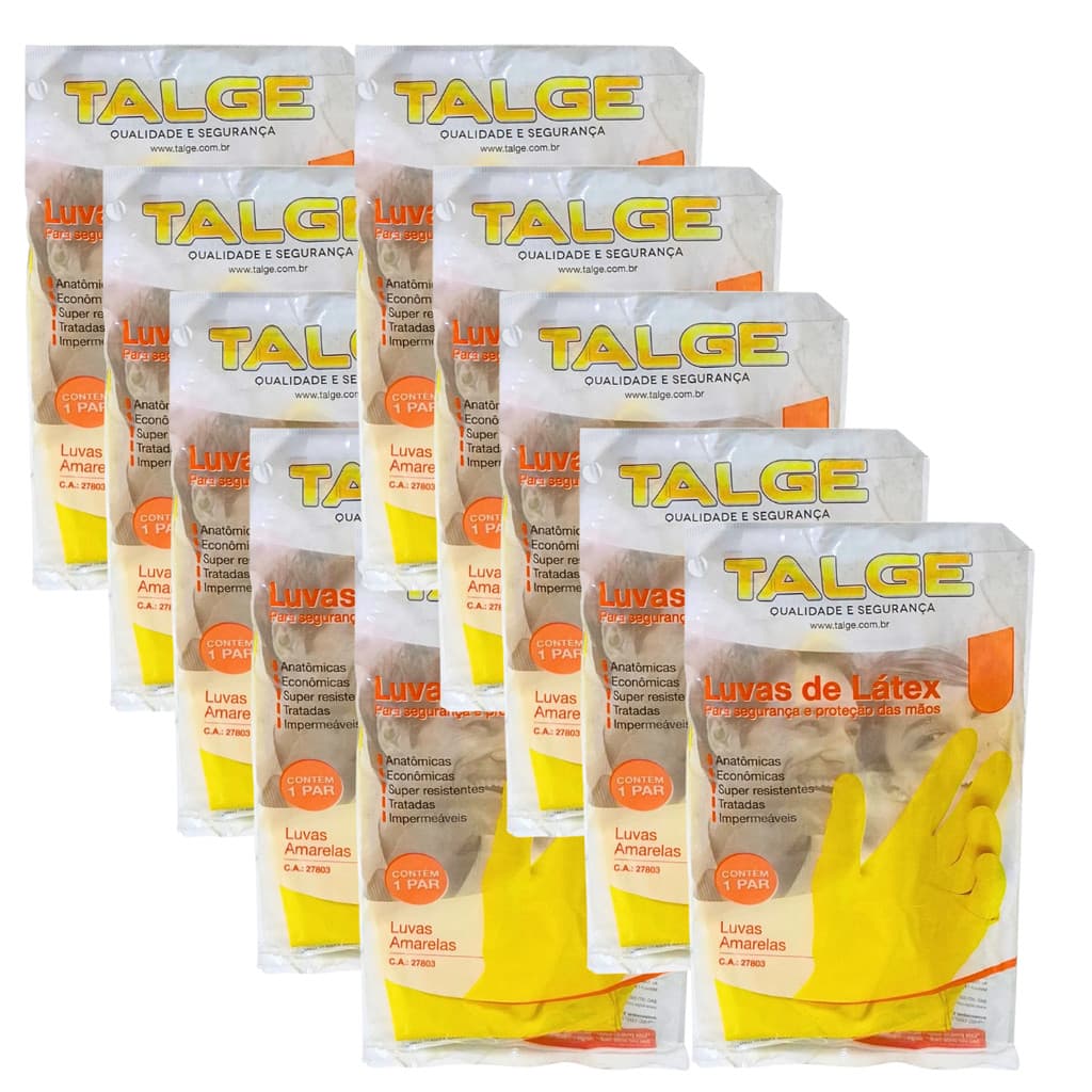 KIT 05 PARES  LUVA LIMPEZA MULTIUSO RESISTENTE AMARELA TALGE