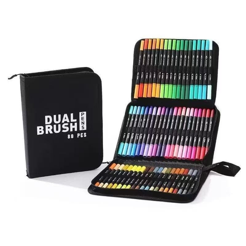 Kit48/60/72/80/100 Cores Caneta 2 em1 Brush Lettering e Ponta Fina Dual Pen Canetinha Colorir Desenho Moby