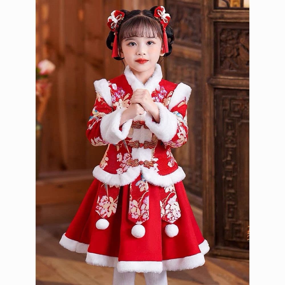 Meninas Tang Terno Hanfu Roupas Infantis Inverno Roupas de Ano Novo Roupas de Ano Novo Roupas de Ano Novo Meninas Saia d