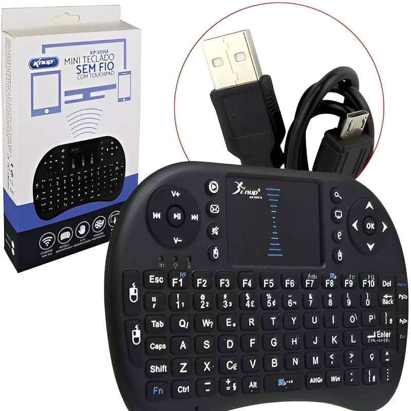 Teclado Sem Fio Mini Multifuncional com Touchpad LED USB PC Smart TV Android iOS Design Compacto Ergonômico Portátil