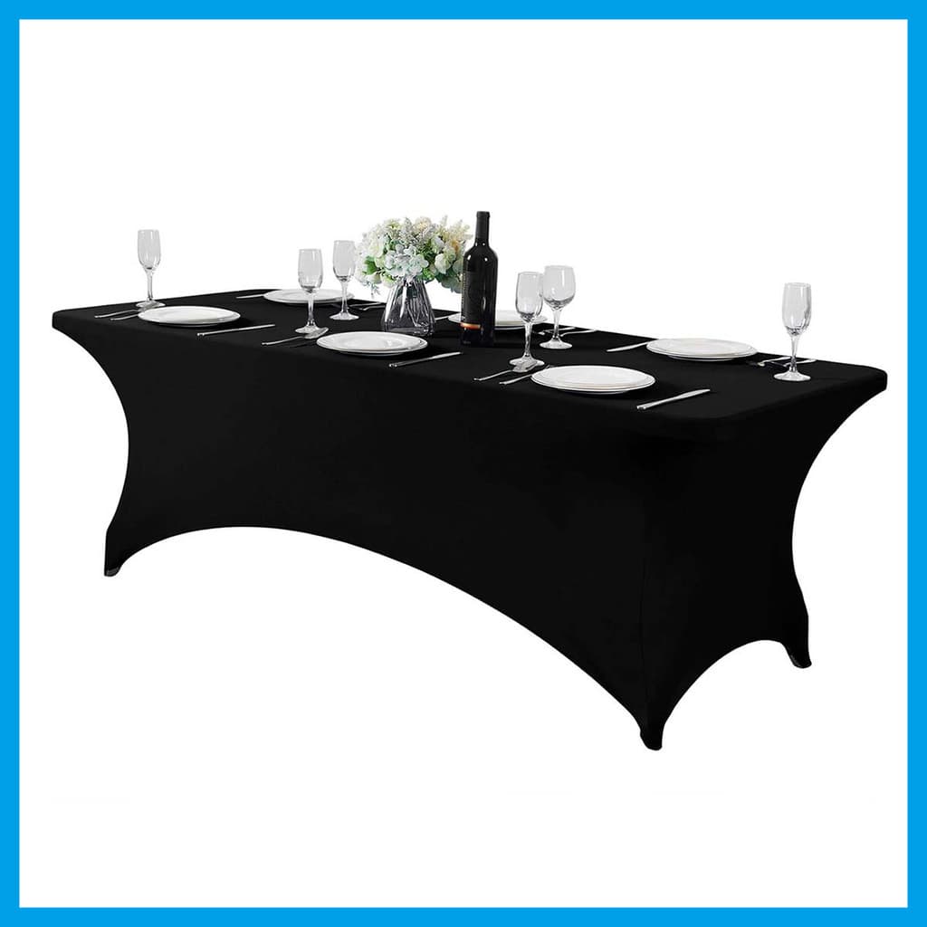 Toalha de mesa de casamento de fibra elástica preta 丨 183 x 75 x 75 cm retangular lavável à máquina antirrugas elástica