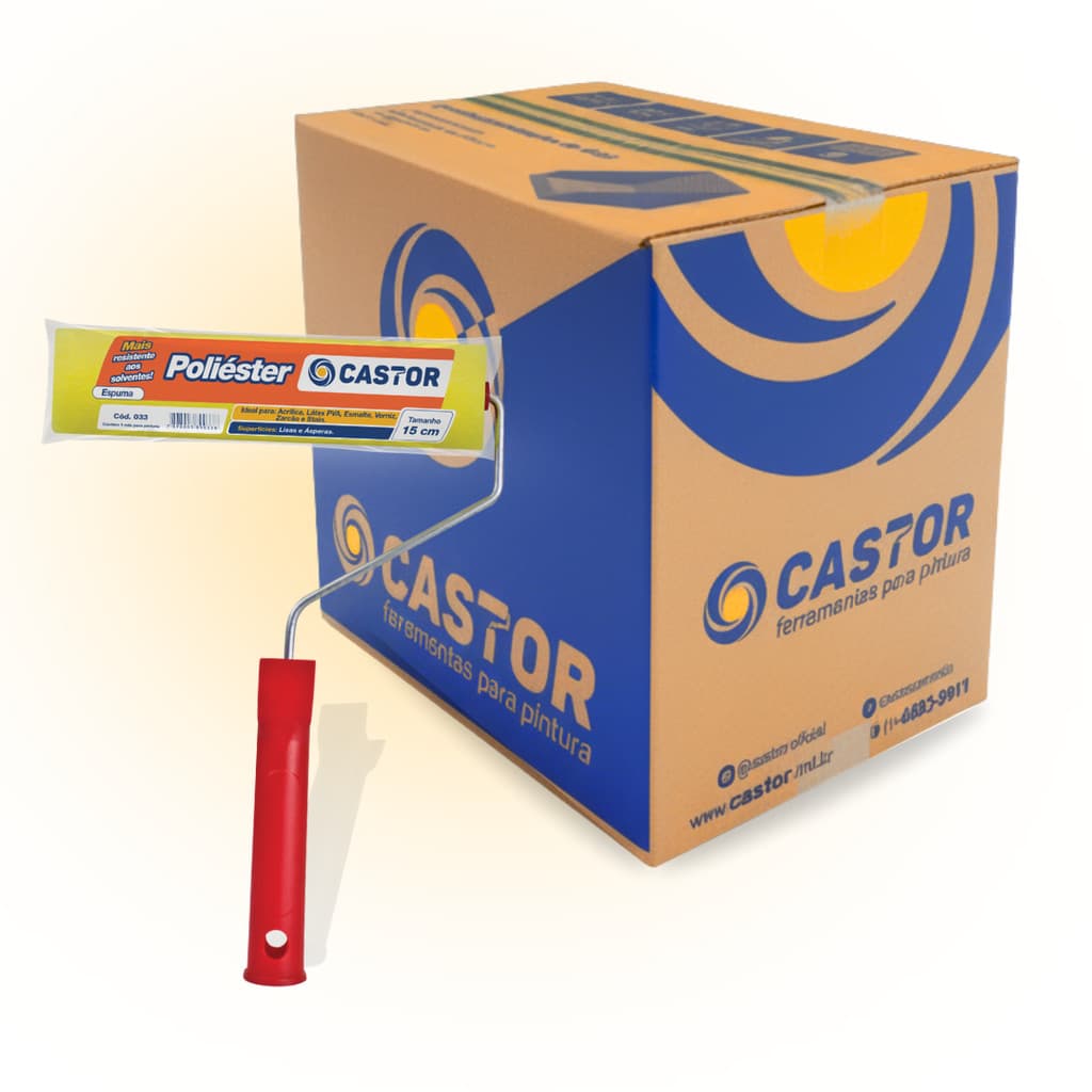 Caixa c/ 12  Rolos espuma poliéster 15CM c/cabo - Castor