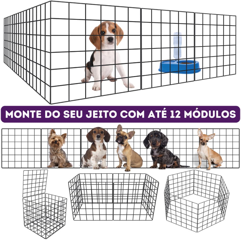Cercadinho Para Cachorro Cercado Pet Com 12 Módulos De 30x30Cm Tela Grade Cerca Para Filhote