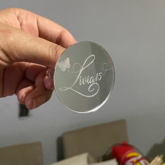 Aplique TAG DESENHADA 5cm Acrílico Espelhado Kit com 10 unidades