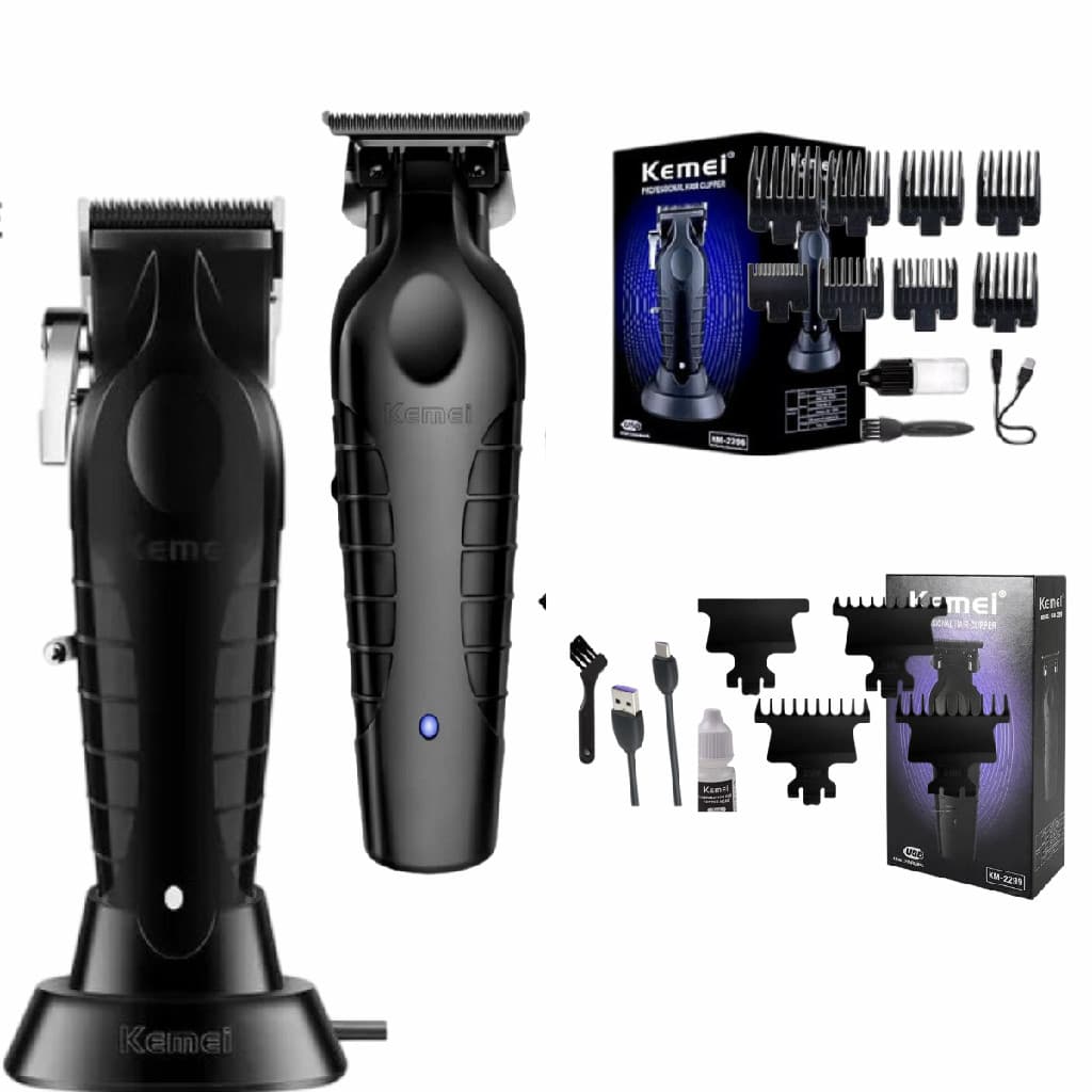 Maquina de cortar cabelo Profissional Kemei Original 2296 + Maquina de Acabamento Profissional Kemei KM-2299