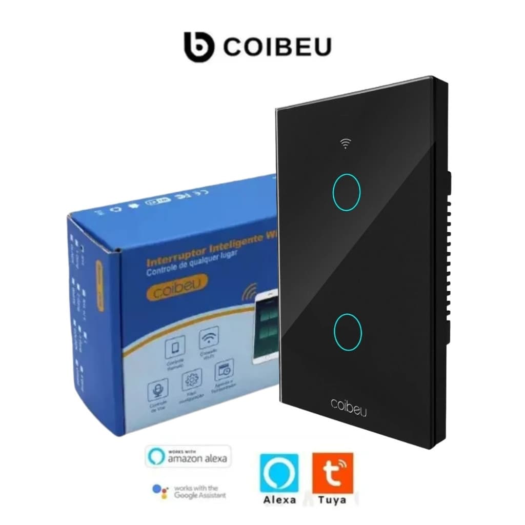 Interruptor Touch Inteligente 2 Botões Wi-fi Coibeu Preto - 4x2