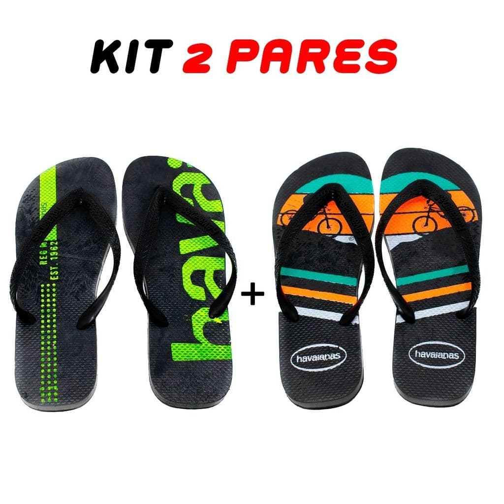 Kit 2 Chinelos Masculino e Juvenil 33 ao 44 Estampas Variadas