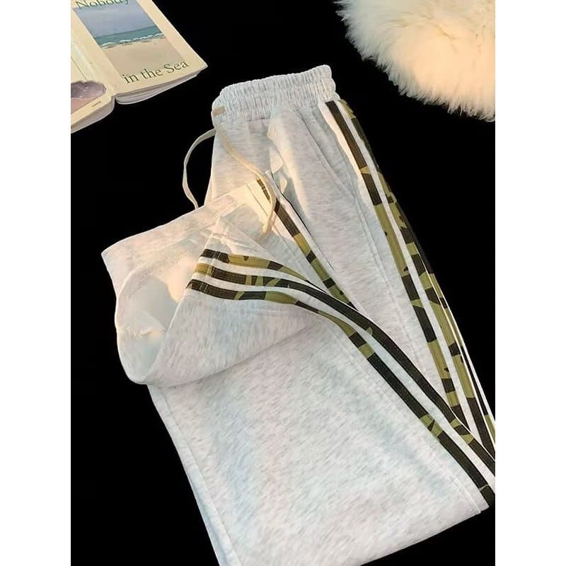 Ins estilo americano listrado cor combinando calças de perna larga masculino Drape Sweatpants em linha reta solta calças