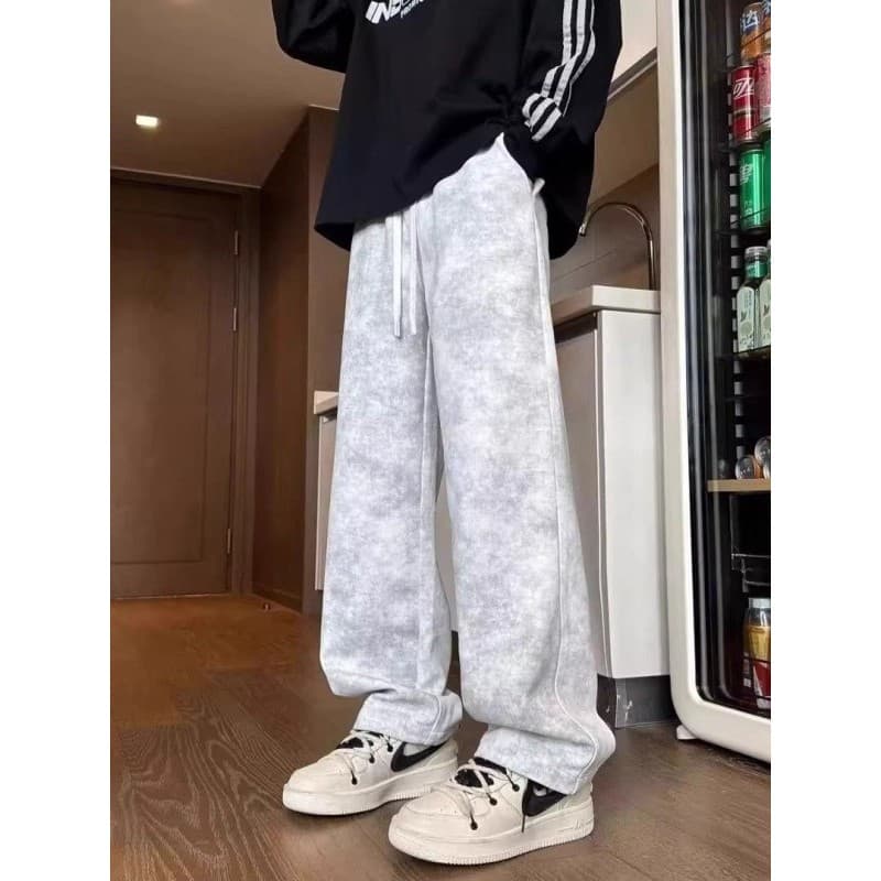 Outono novo estilo americano High Street Tie-Dye calças sujas soltas retas tamanho grande meninos meninas calças casuais