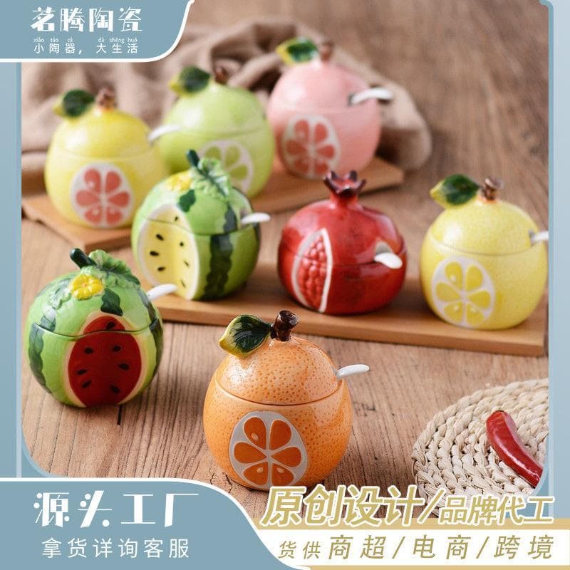 Criativo japonês suprimentos de cozinha cerâmica tempero jar tempero garrafa forma frutas tempero caixa tempero jar sale