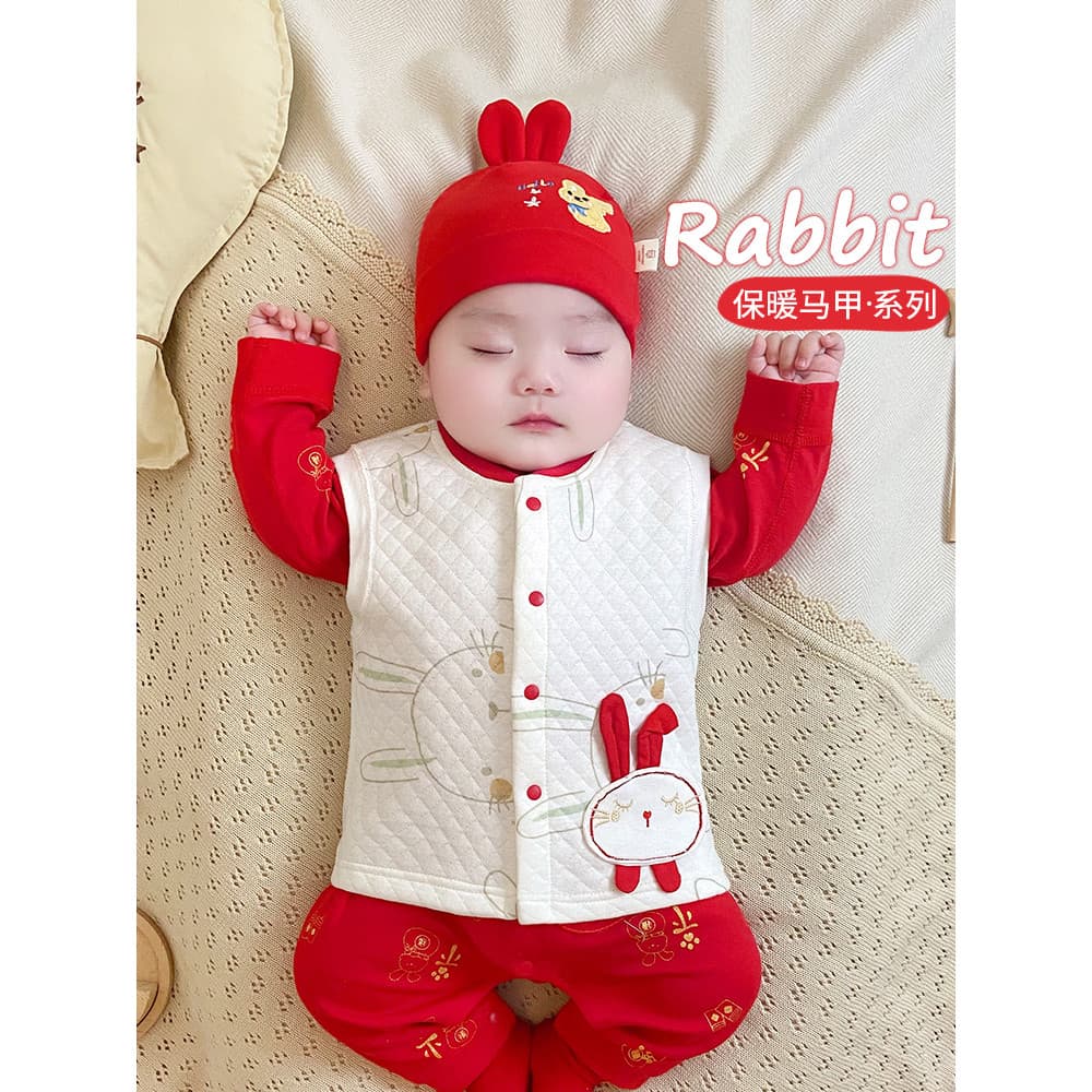 Colete bebê outono inverno estilo nacional 52 ano do coelho mês inteiro bebê colete interno vermelho roupas quentes recé