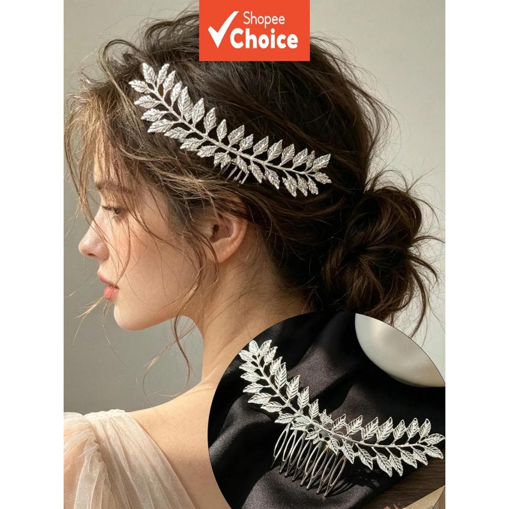 Pentes Laterais De Cabelo De Metal Com Folha De Prata , Conjunto De 2 Peças Para Acessórios Casamento Nupcial , Estilo D