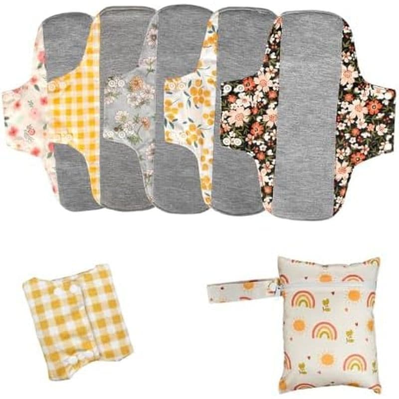 AIO 5PCS Absorventes Menstruais Reutilizáveis , Higiênicos Laváveis De Tamanho Médio Com Camada De Grafeno , TPU À Prova