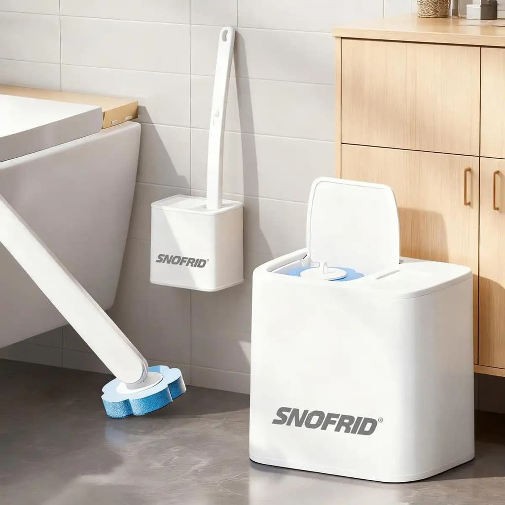 Escova sanitária descartável Snofrid, conjunto com suporte para escova sanitária, vem com 24 cabeças de escova de reposi