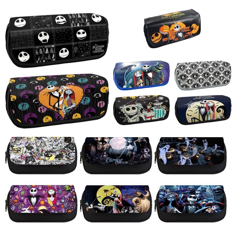 Estojo de Lápis Jack Skellington, Anime, Para Estudantes, Material Escolar, Bolsa de Dupla Camada Para Crianças, Para Ap