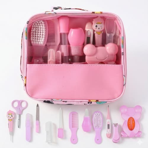Kit Primeiros Cuidados Bebê 13 peças + Nécessaire Rosa