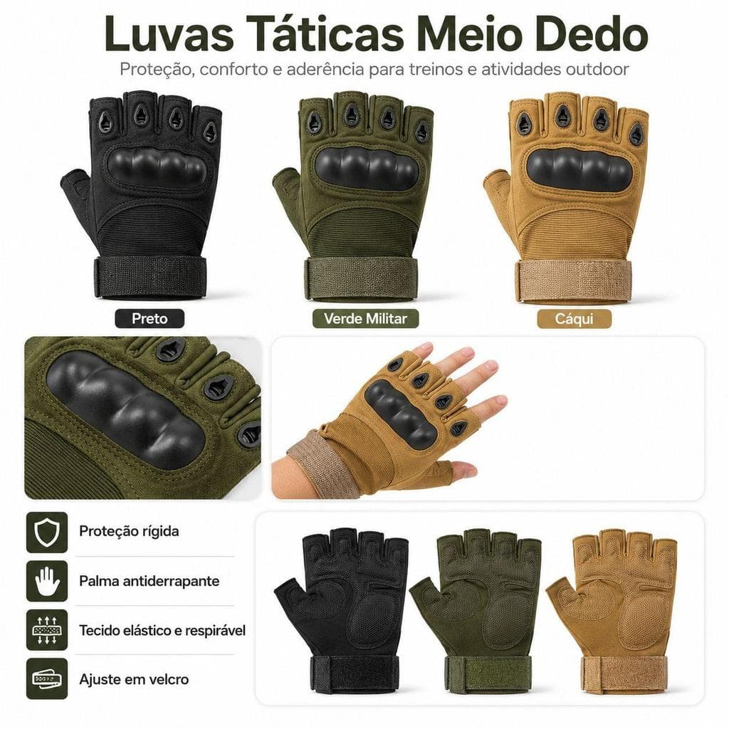 Luvas Táticas Meio Dedo Premium – Proteção, Conforto e Máximo Desempenho